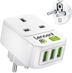 UK to EU Euro Europe Plug Adapter with 3 USB Ports