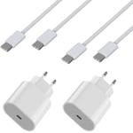 Lot 2 Chargeurs Rapide 20W + 2 Cables USB-C USB-C 2 mètres pour Airpods 4 / Airpods Pro 2 / Airpods Max (2024) Phonillico®