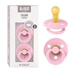 BIBS Colour Soother 2-Pack, BPA Free Dummy Pacifier, Round Nipple. Natural Rubber Latex, Size 2 (6-18 Months), Baby Pink/Baby Pink