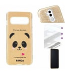 Coque Galaxy S10 PLUS glitter paillettes dore panda coeur rose cute kawaii