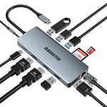 OBERSTER OB-10A12 Hub USB C 12 en 1 Station d'accueil, Adaptateur USB C vers 2 HDMI 4K, DP, RJ45 Gigabit Ethernet, USB-C PD 100W, pour MacBook Pro et Autres appareils de Type USB-C