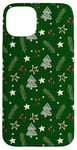 iPhone 15 Plus Kelly Green Christmas Tree Jolly Leaves Star Holiday Pattern Case