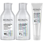 REDKEN, Shampoing + Après-Shampoing + Soin Thermoprotecteur Concentrés pour Cheveux Abimés & Secs, Transformation Capillaire Immédiate, Acide Citrique, Acidic Bonding Concentrate, 2x 300 ml + 150 ml