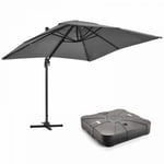 Parasol déporté 2x3 m et dalle à lester sur roues aluminium gris  Oviala