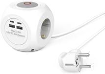 Multipr Cube Avec Interrupteur (Rallonge Multipr 1.4M, Bloc 3 Pr S Terre F Schuko + 2 Usb-A + 2 Usb-C, 3680W 16A Idéal Bureau Cuisine Salon Atelier Garage Pc Luminaires Meuble Tv) Blanc