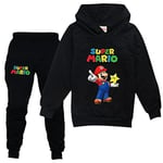 Barn Pojkar Flickor Super Mario Tryckt Träningsoverall Set Hoodie Sweatshirt Tröja Toppar Joggerbyxor Outfits Svart 7-8 År Black 7-8 Years