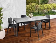 Dmora - Set Salon d'extérieur Manarola, Table d'extérieur Extensible avec 4 chaises, Table et sièges de Jardin Effet rotin, 100% Made in Italy, Anthracite