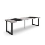 Table console extensible, 260, pour 12 personnes, 262x90x77cm, Pieds bois massif, couleur Ciment