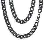 FaithHeart Collier Cubain Homme Noir 70cm en Acier Inoxydable,Bijoux Chaîne Grosse Maille Plate Épaisseur 9mm pour Hommes et Femmes