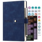 Academic Diary 2025, Daily Planner, A5 Day Per Page,Daily Diary from Jan 2025 - Dec 2025,Hard Cover Organisers Journals with Pen,Bookmark,Monthly Tabs,Stickers and Inner Pocket-14.5x21.5 cm (Blue)