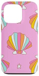 iPhone 13 Pro Cute Seashells Ocean Bright Rainbow on Pink Case