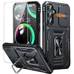 Bestcellcase Coque pour Samsung Galaxy S23 FE 5G(Pas S23) Anneau avec Verre Trempé,360 Full Protection de la Caméra en PC Dur Anti-Chut Armor Antichoc Bumper Etui Coque S23 FE 5G-Noir