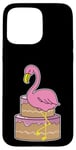 Coque pour iPhone 15 Pro Max Flamant rose avec gâteau d'anniversaire