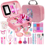 Maquillage Enfant Jouet Filles, Lavable Malette Maquillage Jouet pour Enfant, Coffret Maquillage Enfant Filles Makeup Set, Cadeau de Noël Anniversaire Jouet pour Princesse Fille 3 4 5 6 7+ Ans