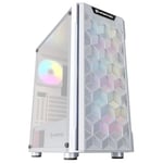 Nfortec - AZIR Boîtier PC Gaming Mid Tower (ATX), 4x 120mm Ventilateurs ARGB inclus, grillage frontal, côtés en verre trempé, blanc