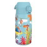 Ion8 Gourde Enfant Acier Inox 400ml, Anti-Fuite, Facile à Ouvrir, Verrouillage Sécurisé, Lavable au Lave-Vaisselle, Poignée de Transport, Facile à Nettoyer, Durable, Acier Inoxydable, Design Safari