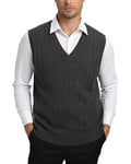 Kallspin Homme Gilet Pull col en V en Laine mélangée sans Manches tricoté (Gris, XXL)