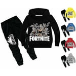 Barn Fortnite Hoodie Byxor Dräkt Långärmad Träningsoverall Set Black 11-12Years