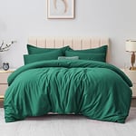 Aisbo King Size Duvet Covers Set Green - 3Pcs Bedding Set Kingsize Soft Brushed Microfiber Quilt Cover with 2 Pillowcases