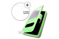 PH26 Coque et étui téléphone mobile Super pack housse pour oppo reno ace extra slim 2 fenêtres éco cuir + 3 verres de protection haute transparence vert