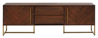 Gilberton Brown Acacia Wood Herringbone TV Unit, 180cm Stand Upto 65in Plasma TV - 2 Doors 2 Drawers