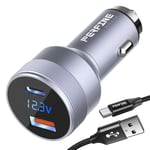PERFINE 48W USB Car Charger, [2-Port] 30W USB-C PD 3.0 and USB-A QC 3.0 Car Charger Cigarette Lighter Quick Charging for iPhone, Samsung, Huawei, Xiaomi,Pad and Laptop (With LED Digital Voltmeter)