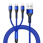 3 i 1 USB-kabel - E.F.ANSLUTNING - Blå - iPhone 16 Pro Max - 1,2 meter Blå