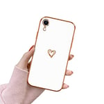 Newseego Compatible avec l'étui pour iPhone XR, étui en Silicone Souple pour Femme et Fille avec Cœur d'amour et Galvanoplastie, étui Arrière Antichoc en TPU Souple à Texture Mate pour iPhone XR-Blanc