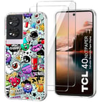 HuiYouMY Coque pour TCL 40 NxtPaper 4G (6.78") avec 2 Pièces Verre Trempé Protection écran, Transparent Silicone TPU Souple Etui Housse Anti-Rayures Antichoc Case - XS40