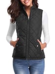 fuinloth Manteaux Sans Manches Femme, Léger Col Roulé Doudoune Zippé Veste Hiver Gilet Noir M