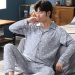 CIDCIJN Homme Pyjama Set,Mode Homme Pure Cotton Pyjamas Sets Fashion Plaid Automne Sleepwear Home Costumes Long Sleeve Casual Pyjama Pants 2 Pieces/Set,Gray,XXL