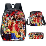 3PCS/set Barn Anime One Piece Ryggsäck + Handväska + Pencial Case Skolväska Skolbarn Bokväska Resa Ryggsäck