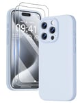 GOODVISH 3 in 1 Case for iPhone 15 Pro Case, [2X HD Screen Protector][Upgraded Camera Protection] Shockproof Liquid Silicone Soft Microfiber Lining Smooth Protective Phone Case Cover 6.1", Blue Gray