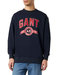 GANT C- Neck Crest Sweater Pull Ras-du-Cou À Écusson Rétro, Evening Blue, M Homme