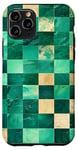 Coque pour iPhone 11 Pro Green Art Deco Coque de téléphone motif damier plage et océan coucher de soleil