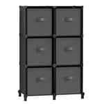 SONGMICS Meuble de Rangement avec Boîtes, Meuble à 6 Compartiments pour Vêtements, Étagères, Tissu Non-tissés, Modulable, Extensible, Gain de Place, Chambre, Noir d'Encre et Gris Tourterelle LPC062B01