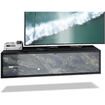 Vladon - Meuble de tv Armoire suspendue Lowboard Lana 120 noir mat - haute brillance - Façades en Marbre Graphite - Façades en Marbre Graphite