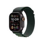 Apple Watch Ultra 2 (49 mm GPS + Cellular) Montre de Sport connectée avec Boîtier en Titane Noir et Boucle Alpine Vert foncé (Medium). Suivi de l’activité, GPS Haute précision, Neutre en Carbone