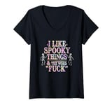 Womens I Like Spooky Things And The F Word Halloween Humor V-Neck T-Shirt