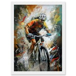 Bicycle Race Cyclist Racing Sport Action Shot Artwork Framed Wall Art Print A4