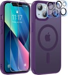 5 In 1 Coque Pour Iphone 13 Aimant¿¿E Avec 2 Verres Tremp¿¿S Et 2 Cam¿¿Ra Protecteur Compatible Magsafe Dos Anti Rayures Coque Magn¿¿Tique Antichoc Tpu Bumper 6,1¡®¡® Case (Violet Fonc¿¿)