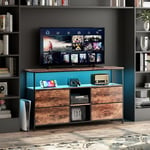 Meuble tv 108 cm - avec 4 tiroirs en tissu marron, éclairage led, structure en fer, pieds réglables en hauteur, Meuble tv moderne - Marron