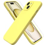 ACRONIX for iPhone 15 Case 6.1" with 1 x Screen Protector, Silky-Soft Touch Liquid Silicone Case Shockproof Rubber Case Comprehensive Protection Cover for iPhone 15-Lemon Yellow