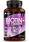 Biotin Hair Growth Vitamins 12000mcg - Enriched with Zinc & Selenium 180 Tablets