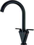 Black Kitchen Sink Tap Mono Bloc Double Lever High Swan Swivel Neck Mixer Taps