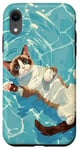 Coque pour iPhone XR Chat amusant en raquettes à neige dans l'eau de la piscine