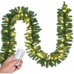Guirlande de Noël lumineuse Décoration en sapin artificiel avec lumières blanc chaud pour porte fenêtre balustrade 5 m 100 LEDs + télécommande