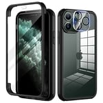 seacosmo iPhone 11 Pro Max Case 6.5 Inch, Full-Body Shockproof Case with Built-in Glass Screen Protector and Camera Lens Protector Rubber Bumper Case Cover for iPhone 11 Pro Max- Black/Clear