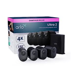 Arlo Ultra 2 4K + Câble de Chargement supplémentaire, Caméra de Surveillance WiFi Extérieure sans Fil, Autonomie de 6 Mois, Vision Nocturne en Couleur, Essai Secure Inclus, 4 Caméras Noir