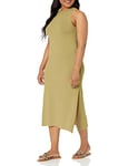 The Drop Women's Gabriela High Neck Cut-In A-Line Side-Slit Maxi Sweater Dress, Olive Oil, M